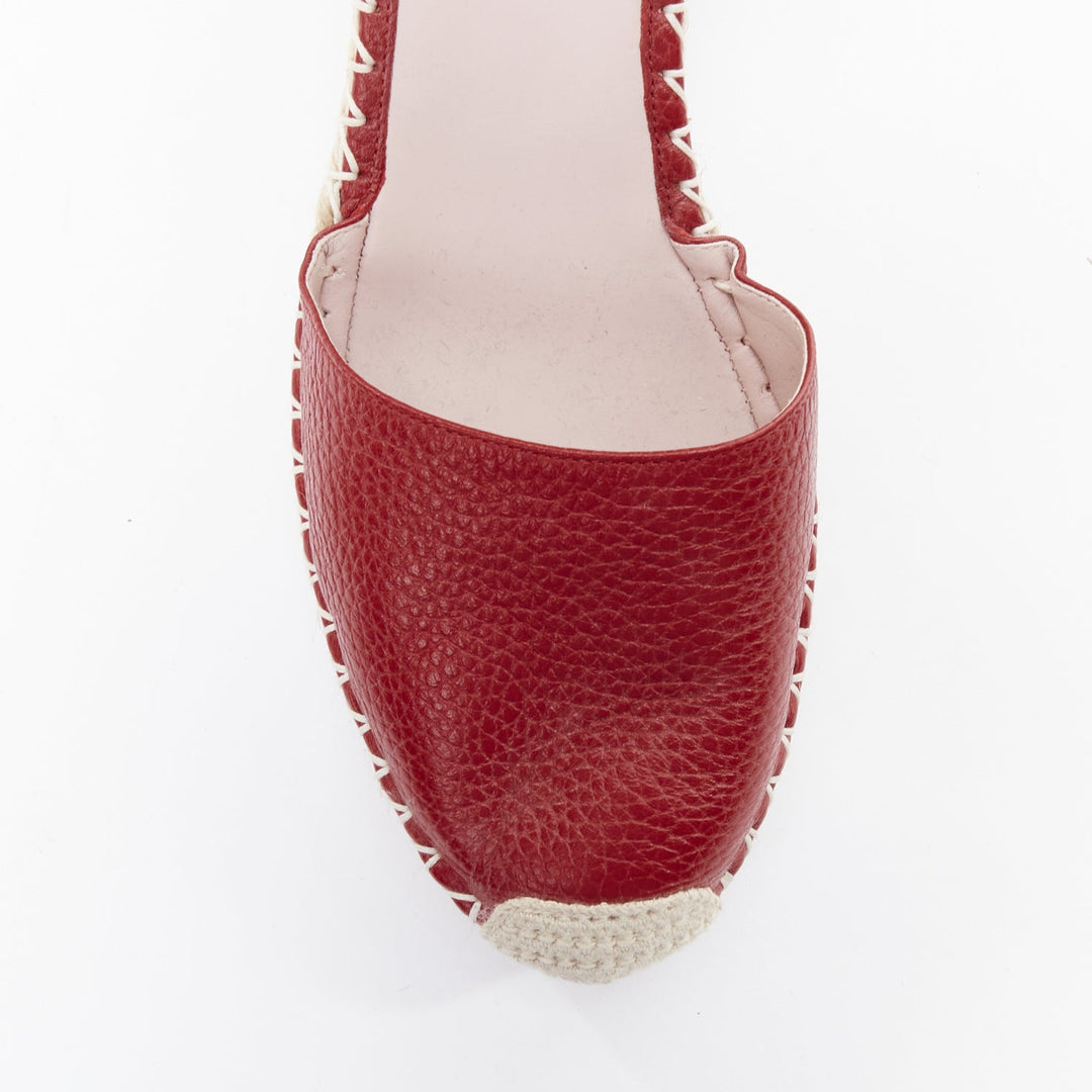 VALENTINO Rockstud 85 red leather jute espadrille wedge EU39