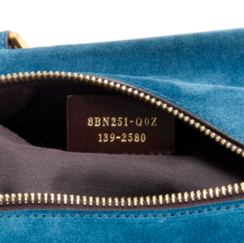 FENDI navy blue leather Penguine stripe canvas flared side tote bag