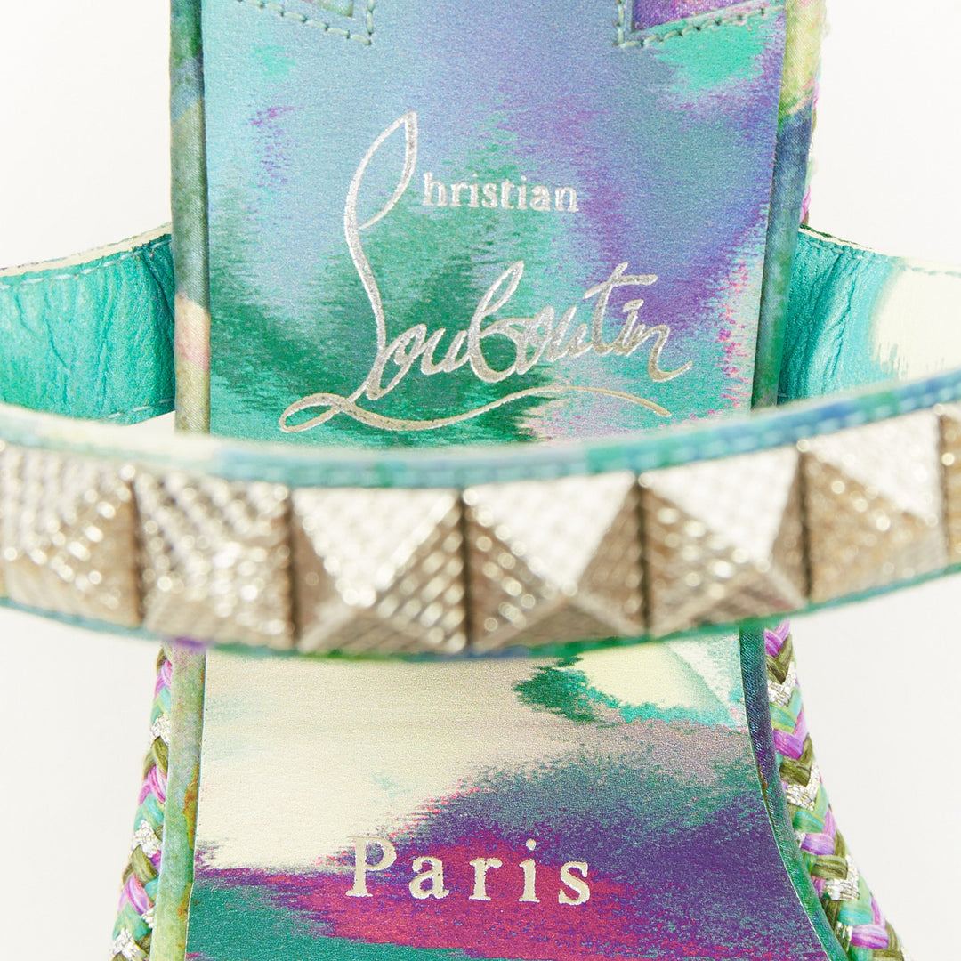 CHRISTIAN LOUBOUTIN Pyraclou 60 tie dye studded espadrille wedges EU37