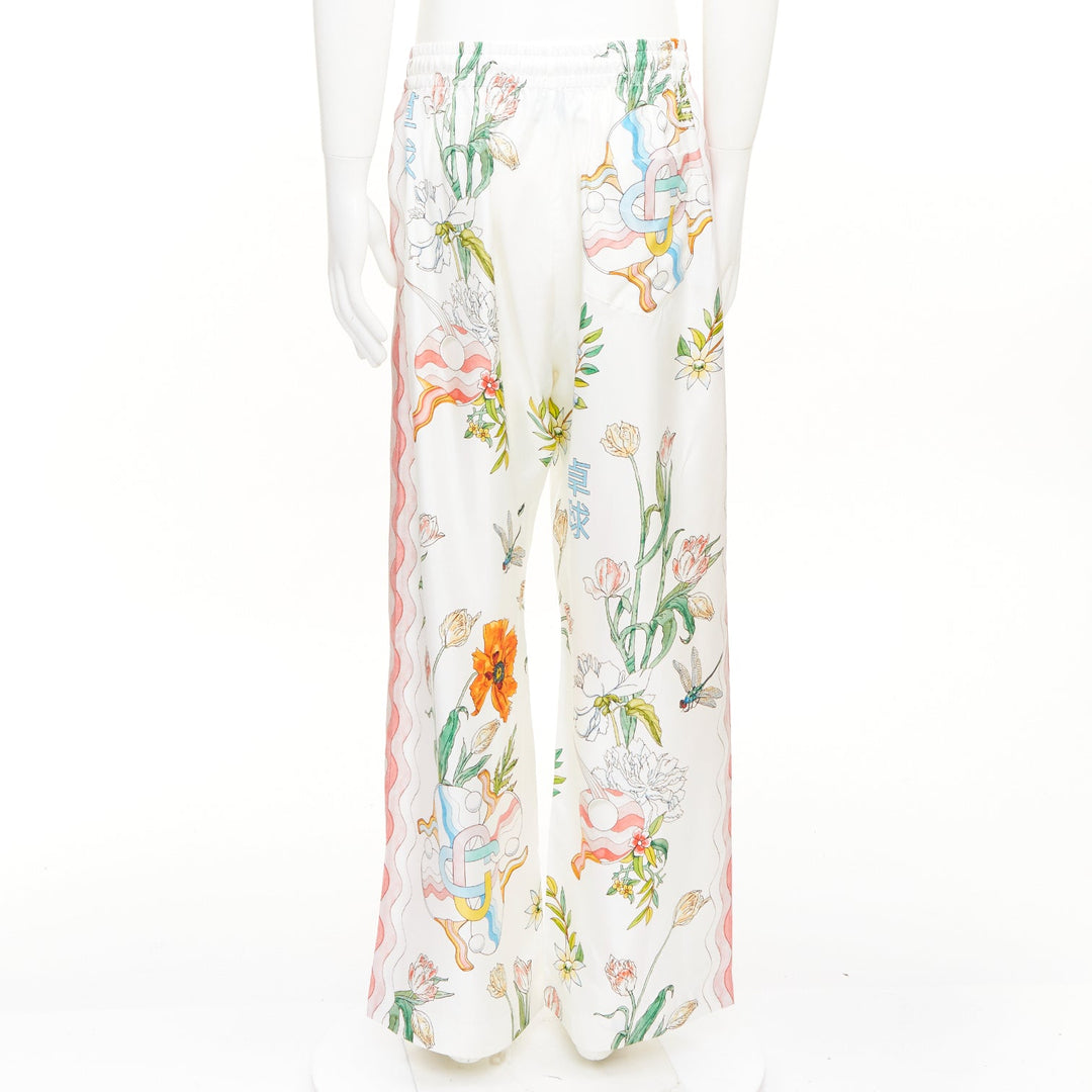 CASABLANCA 2022 Ping Pong Fleurie Jour white silk twill wide pants XXL