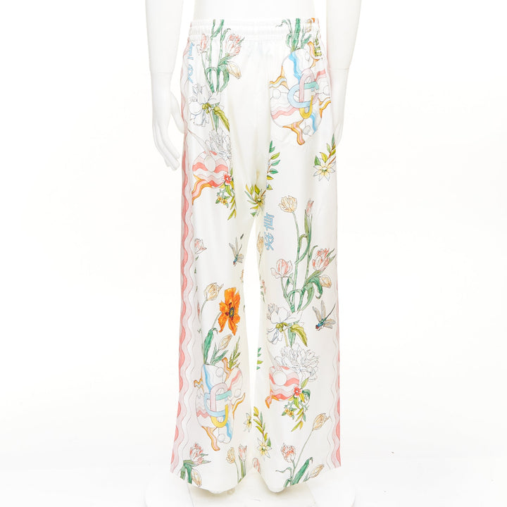 CASABLANCA 2022 Ping Pong Fleurie Jour white silk twill wide pants XXL