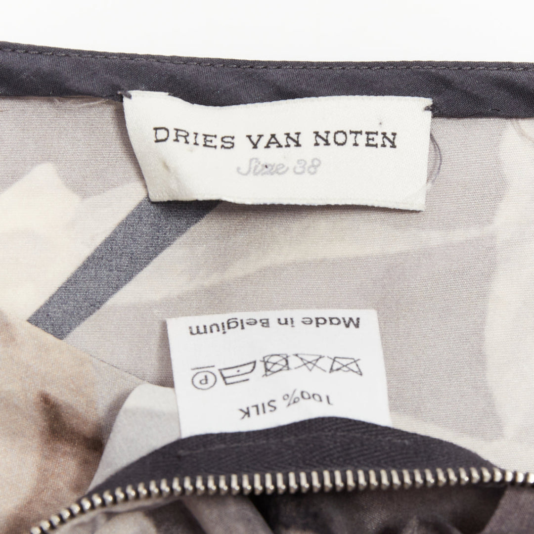 DRIES VAN NOTEN 2009 Vintage silk floral print asymmetric drape dress FR38 M