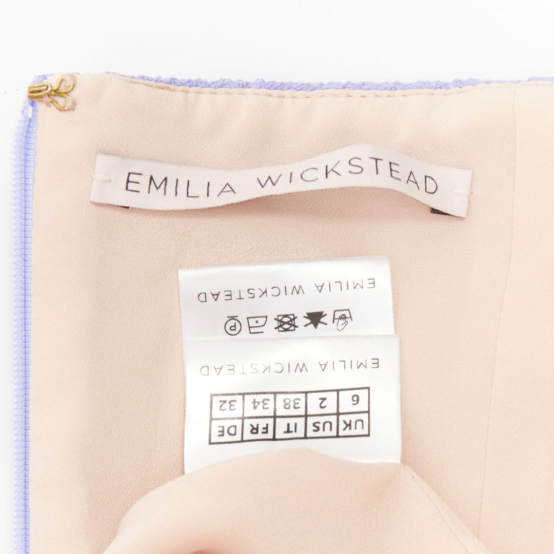 EMILIA WICKSTEAD lavender purple cloque boned square neck strapless dress UK6 XS