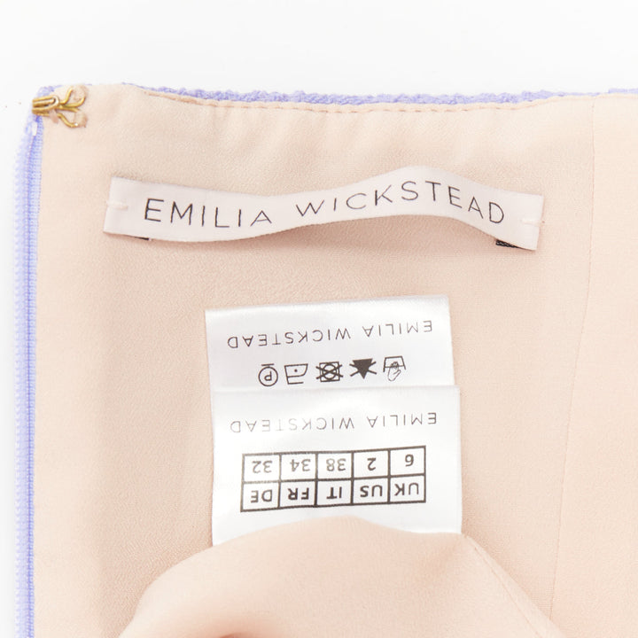 EMILIA WICKSTEAD lavender purple cloque boned square neck strapless dress UK6 XS