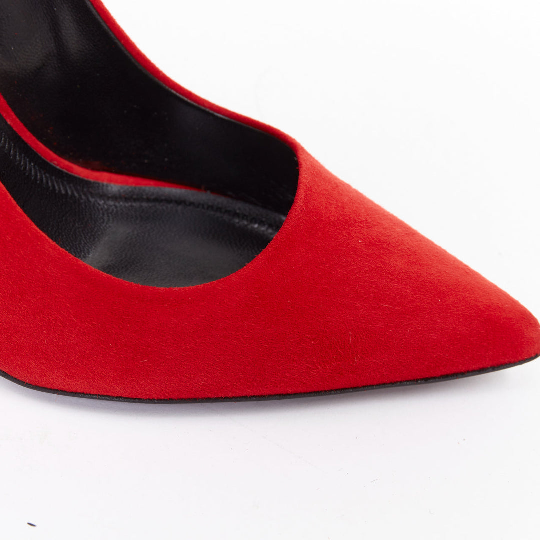 ALEXANDER WANG Tia red suede silver rhodium plate cutout heel point pumps EU37