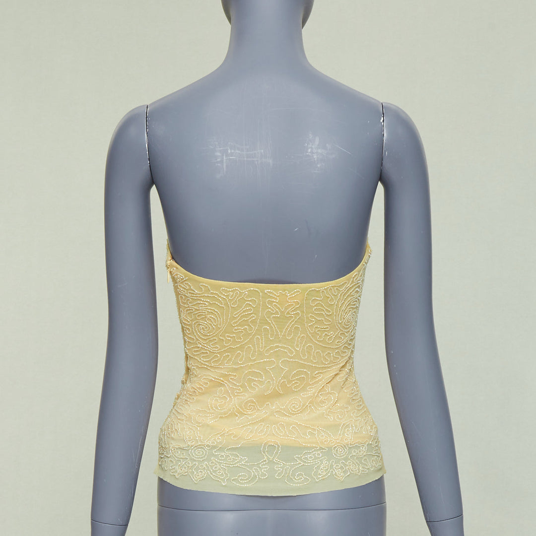 VERA WANG Vintage butter yellow clear bead embellished bandeau tube top US4 S