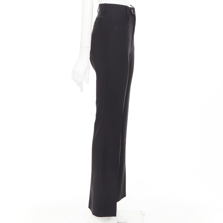 GUCCI Tom Ford black wooly curved pocket high waist flare trousers IT38 XS