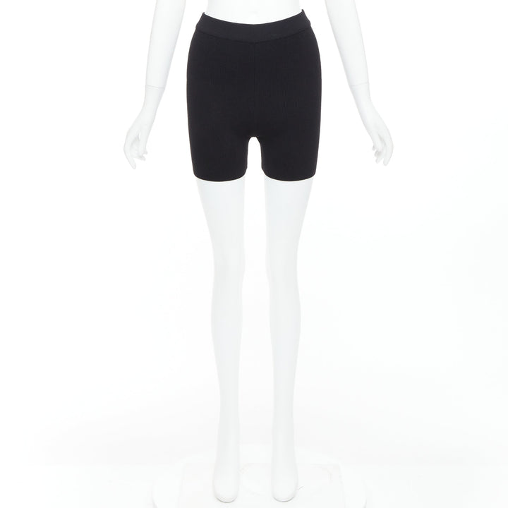 JACQUEMUS black viscose blend minimal knitted cyclist shorts FR36 S