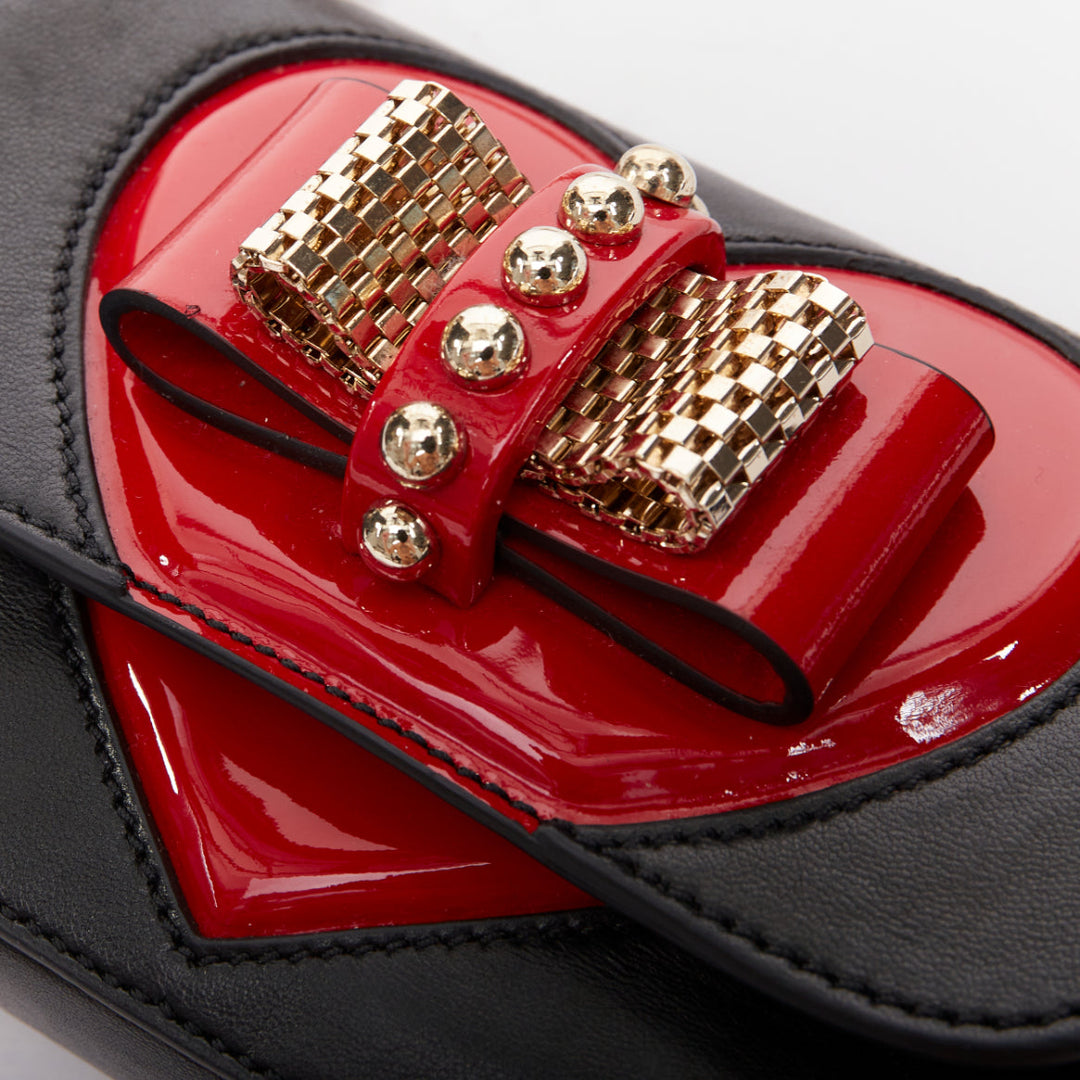 CHRISTIAN LOUBOUTIN Sweet Charity Heart black red patent mini crossbody bag