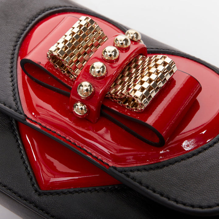 CHRISTIAN LOUBOUTIN Sweet Charity Heart black red patent mini crossbody bag