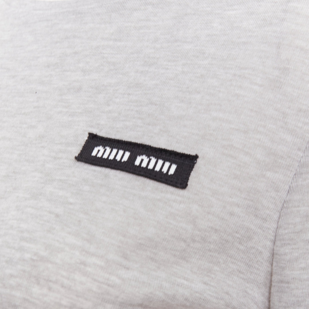 MIU MIU 2022 grey black logo tab crew neck long sleeve tshirt dress IT36 XXS