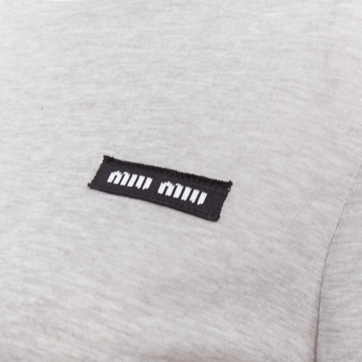 MIU MIU 2022 grey black logo tab crew neck long sleeve tshirt dress IT36 XXS