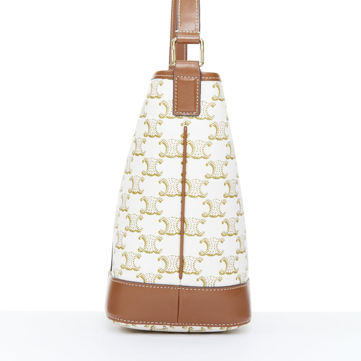 CELINE 2021 Small Bucket Bag Triomphe Canvas white calfskin leather bag