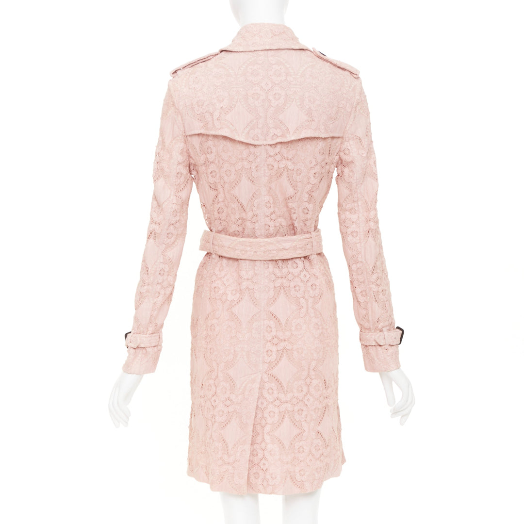 BURBERRY 2016 Kensington pink lace double breasted belted trench coat UK8 S