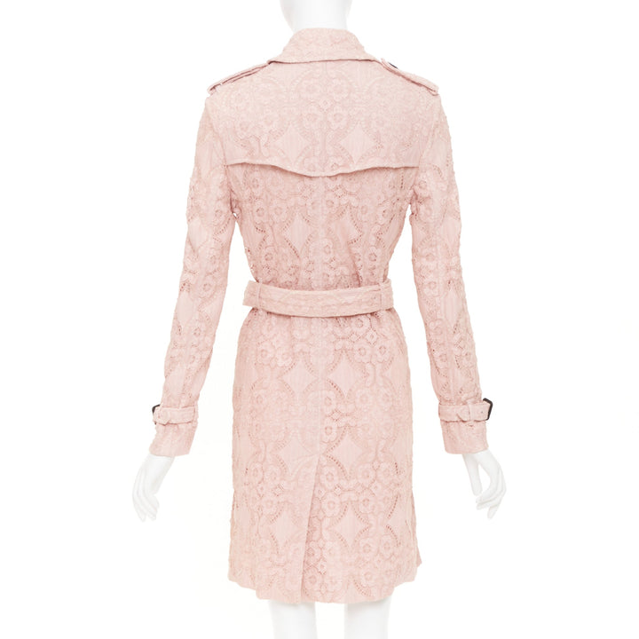 BURBERRY 2016 Kensington pink lace double breasted belted trench coat UK8 S