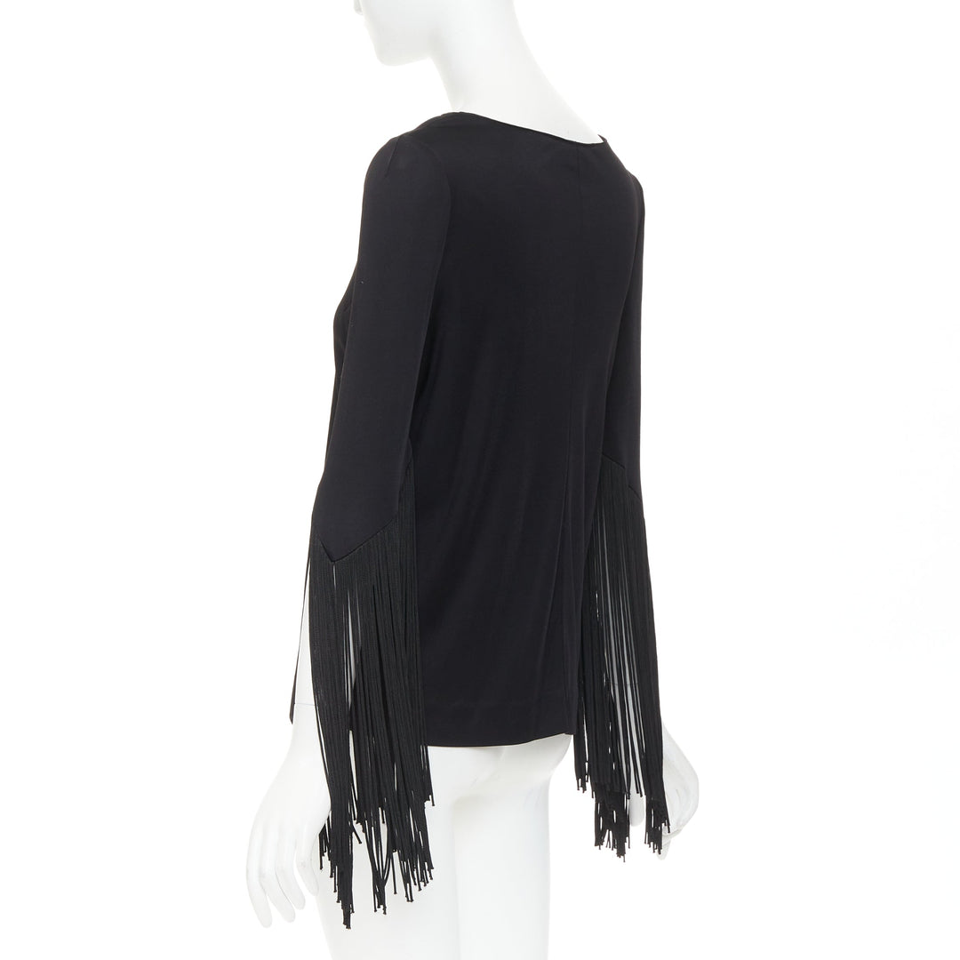 GALVAN 2018 Vesper black viscose fringe roped half sleeve bateau neck top FR40 S