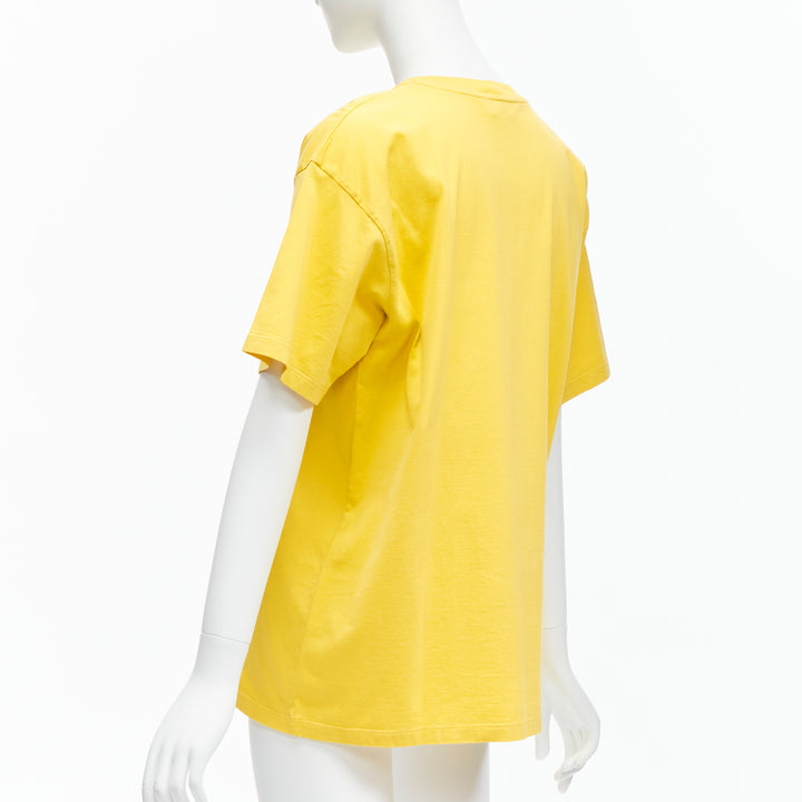 CELINE Hedi Slimane yellow black logo cotton short sleeves round neck tshirt XS