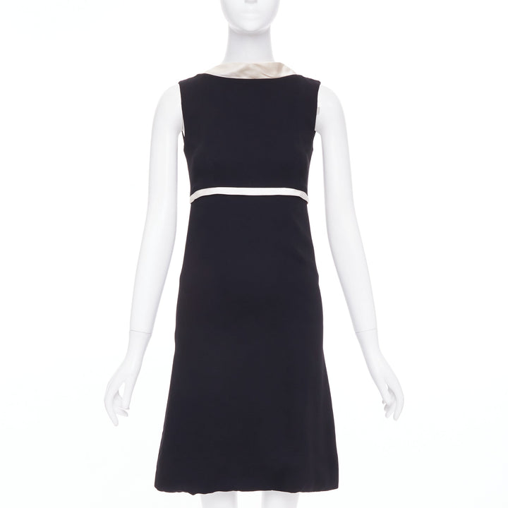 BALENCIAGA Nicolas Ghesquiere 2007 black cream square neck back dress FR36 S
