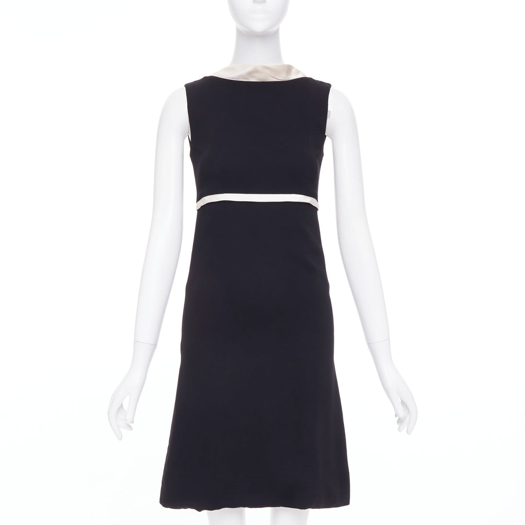 BALENCIAGA Nicolas Ghesquiere 2007 black cream square neck back dress FR36 S