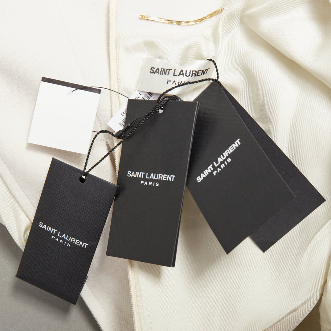SAINT LAURENT 2022 Runway Bridal off-white wool Power shoulder maxi gown FR42 XL