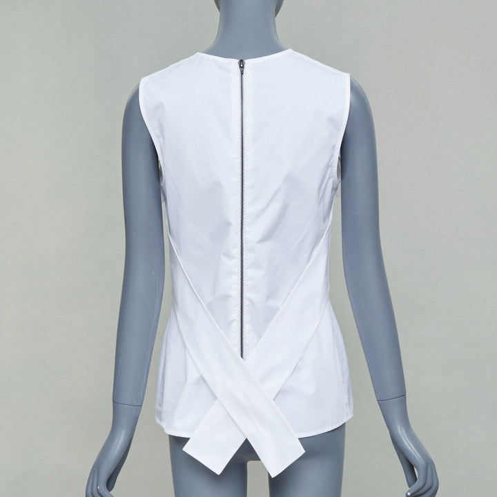 LOUIS VUITTON white poplin ruffle chest panel sleeveless top shirt FR38 M