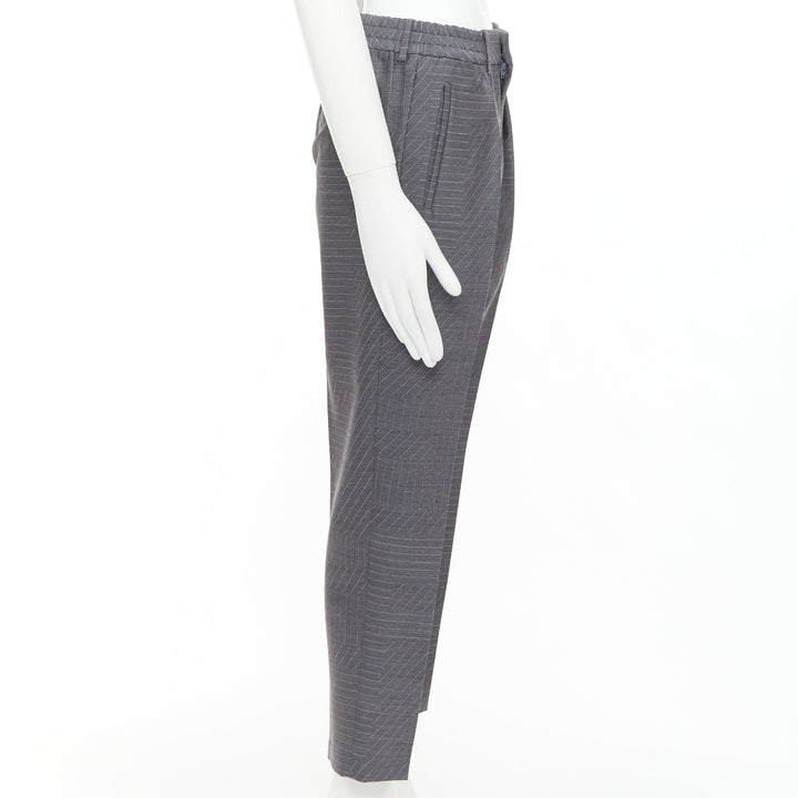 FENDI wool grey contrast stripe print pleated front cropped dress pants IT44 XS