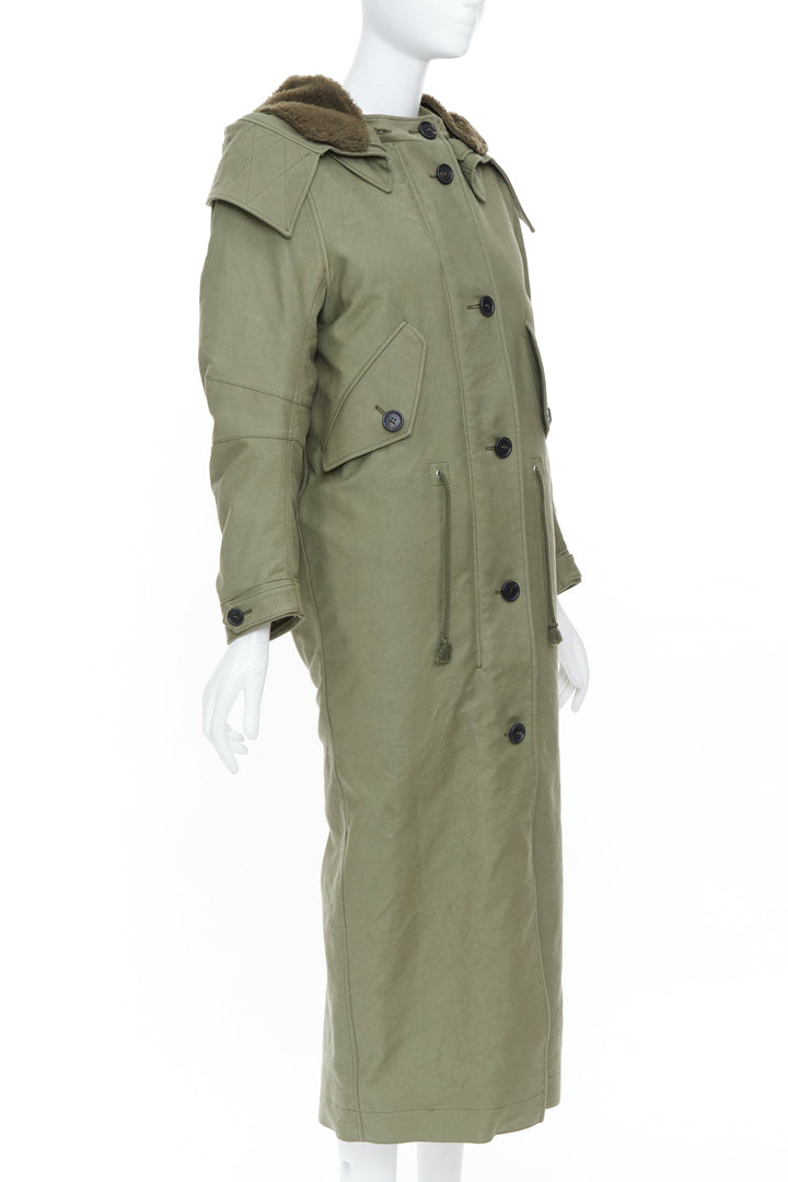 PRADA 2023 Runway green military cargo cocoon back long hooded coat IT38XS