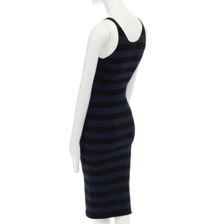 TOMAS MAIER blue black stripe raw cut edge sleeveless stretch casual dress US2 S