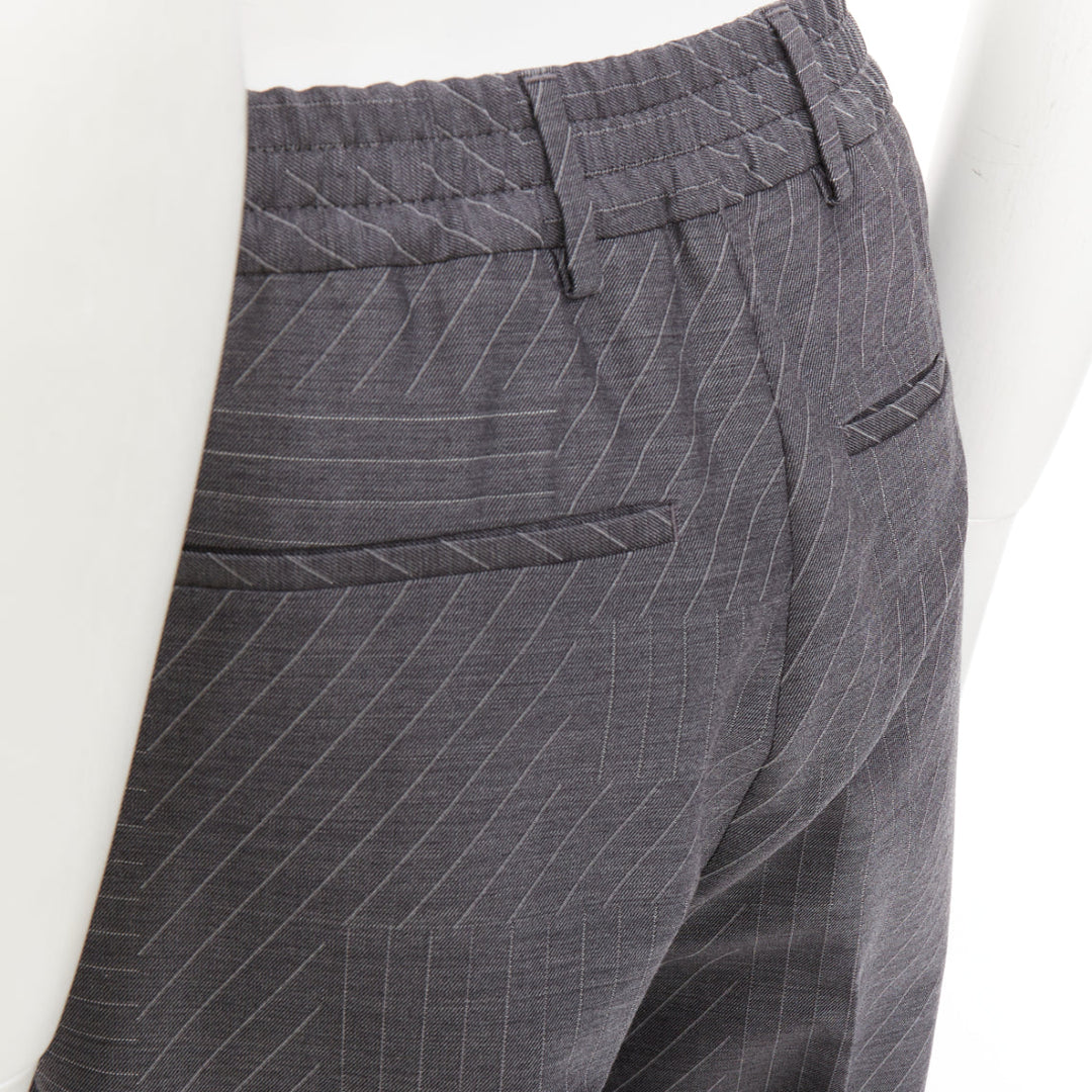 FENDI wool grey contrast stripe print pleated front cropped dress pants IT44 XS