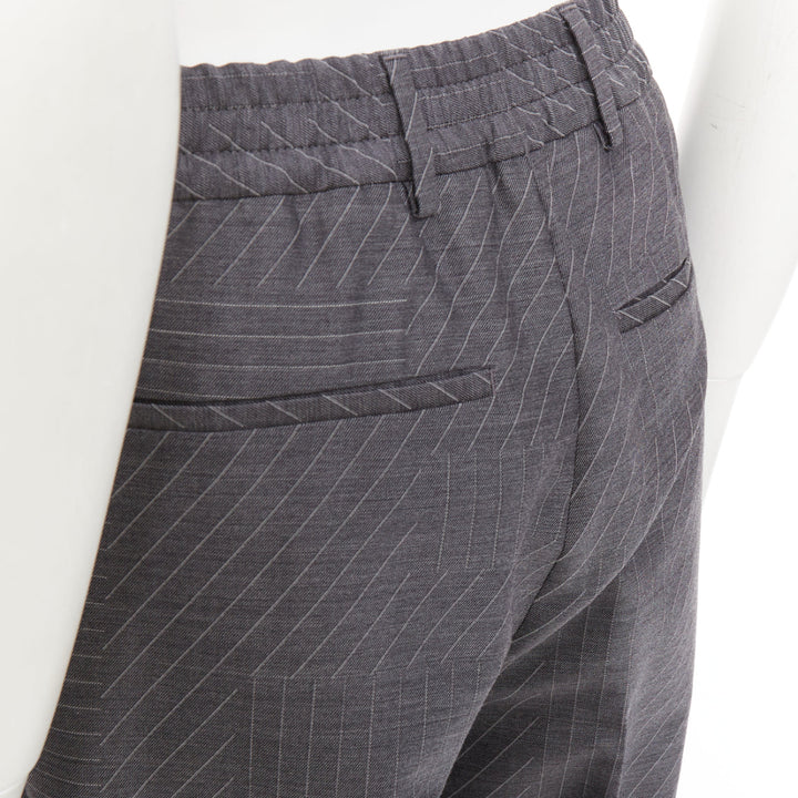 FENDI wool grey contrast stripe print pleated front cropped dress pants IT44 XS