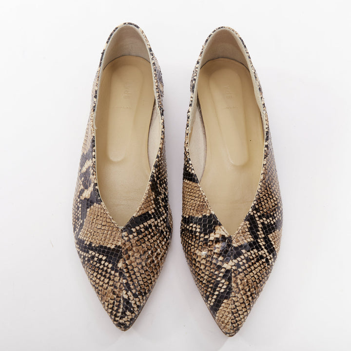 AEYDE Moa natural scaled leather V vamp point toe ballerina flats EU37