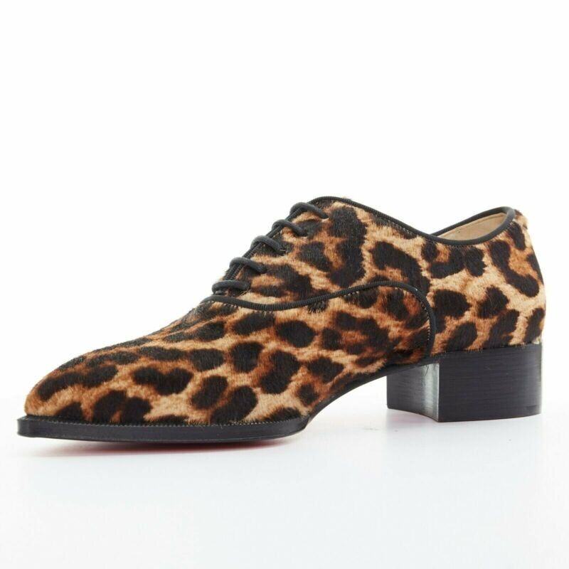 CHRISTIAN LOUBOUTIN Zazou leopard print calfksin point toe laced brogue EU36