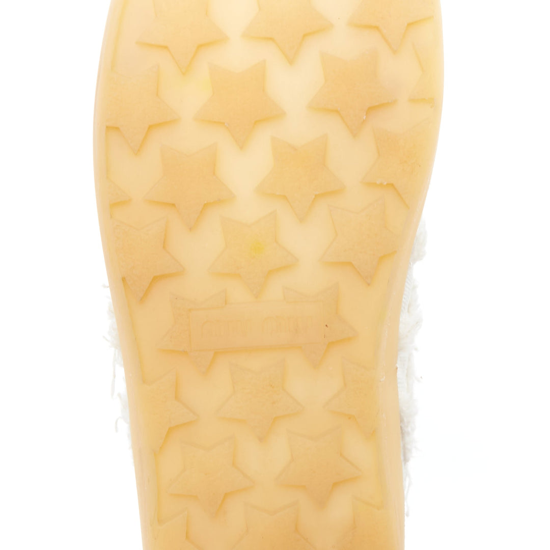 MIU MIU Denim beige raw cut frayed canvas skateboard sneakers EU37