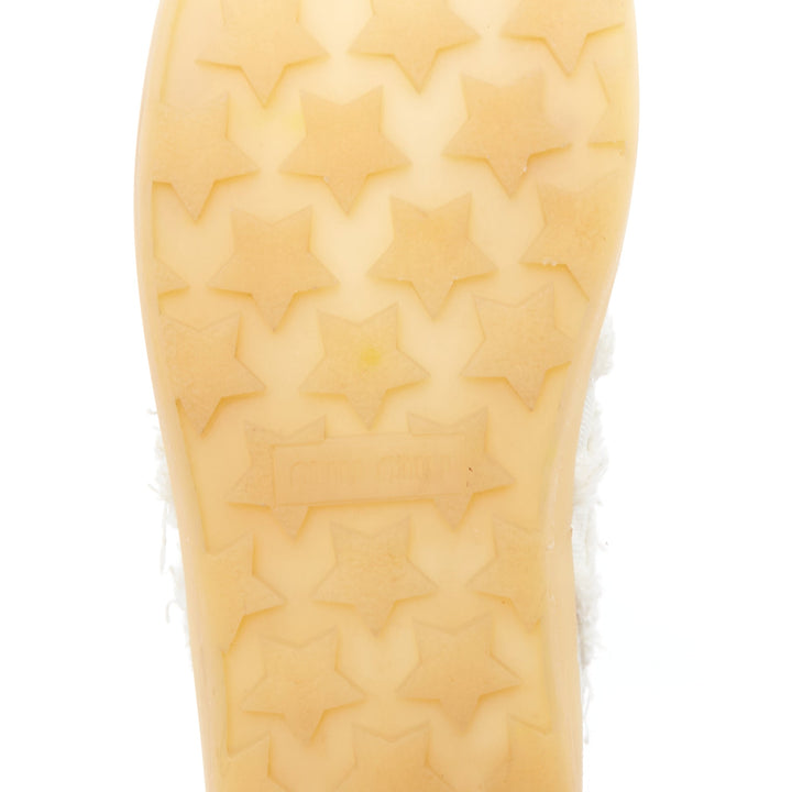 MIU MIU Denim beige raw cut frayed canvas skateboard sneakers EU37