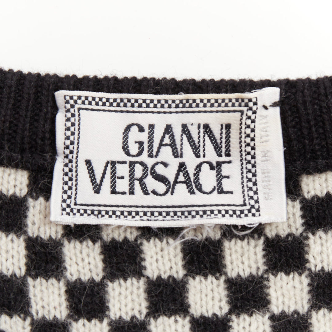 GIANNI VERSACE Vintage black white checkered cropped sweater vest