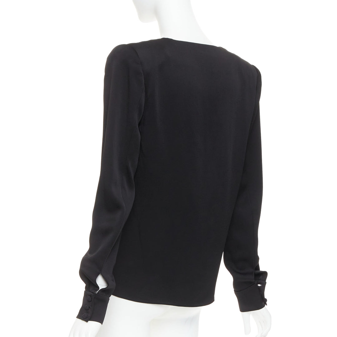ALEXANDRE VAUTHIER COUTURE black padded shoulder scoop neck long sleeve top