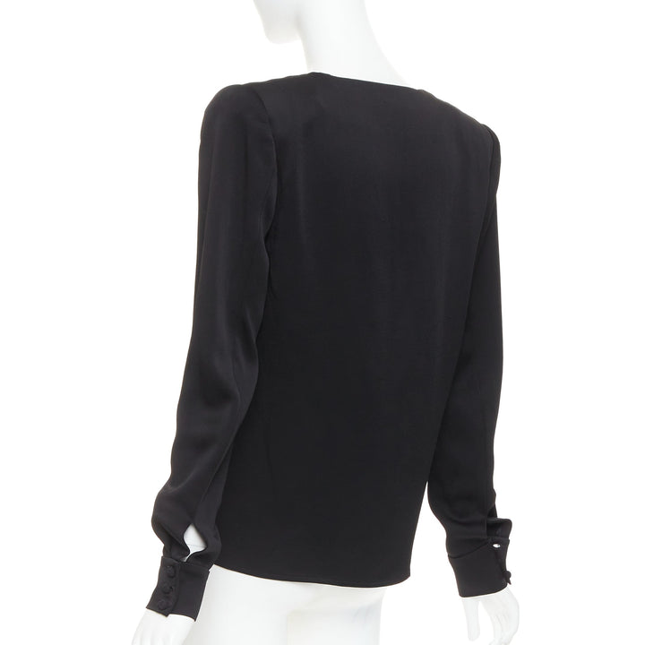 ALEXANDRE VAUTHIER COUTURE black padded shoulder scoop neck long sleeve top