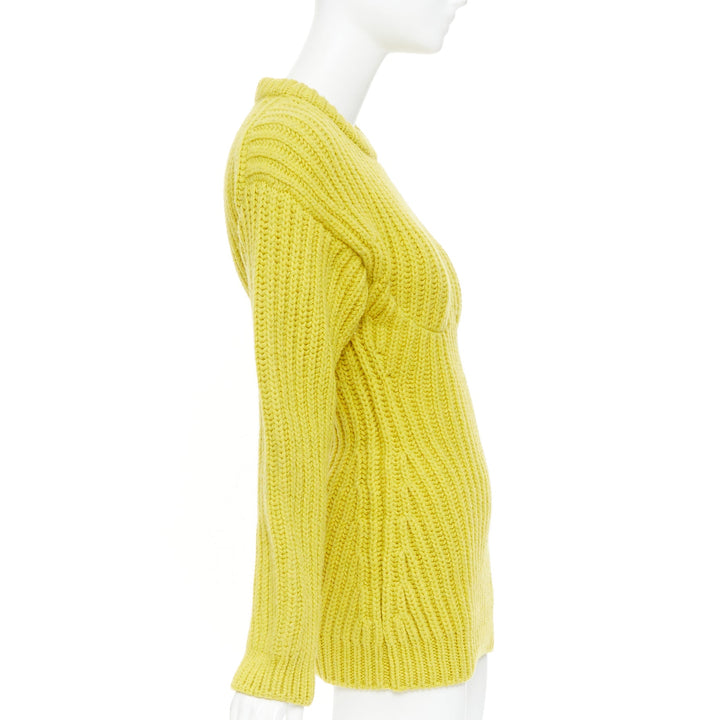 PRADA 2021 Runway yellow Shetland wool built in bra corset bust sweater IT38 XS