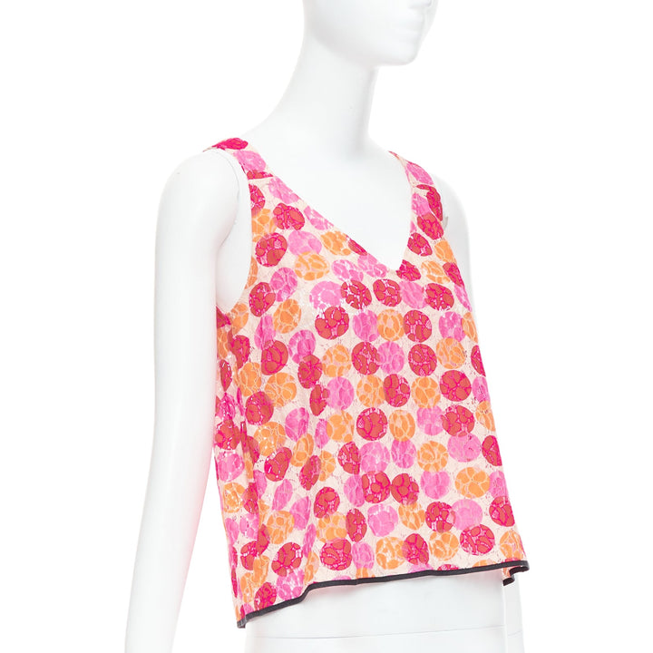 MARNI 2012 pink orange dot print lace deep V neck tank top IT40 S