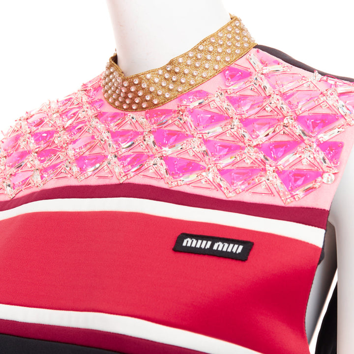 MIU MIU 2021 Runway Sportif Shift Dress black pink gold embellished dress IT40 S