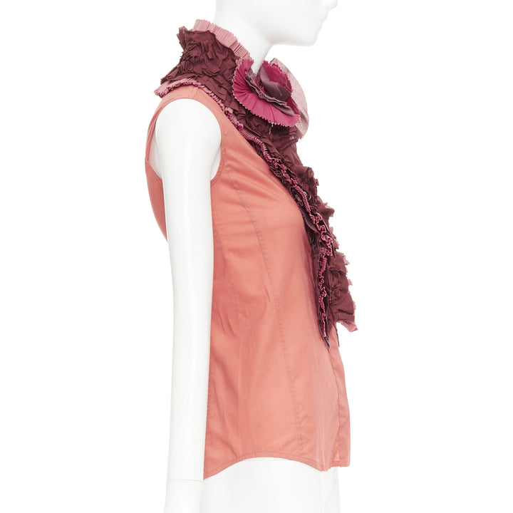 YVES SAINT LAURENT Rive Gauche 2006 coral pink ruffle collar shirt FR34 XS
