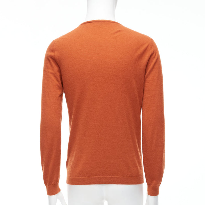 GUCCI Vintage 100% cashmere  rust orange V-neck long sleeve sweater L
