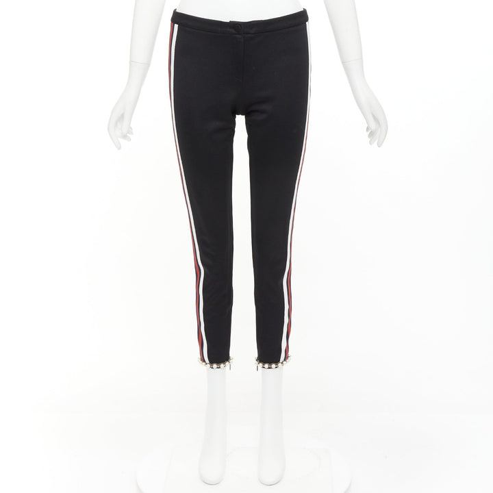 GUCCI black red pearl embellished hem webbing trims jogger pants S