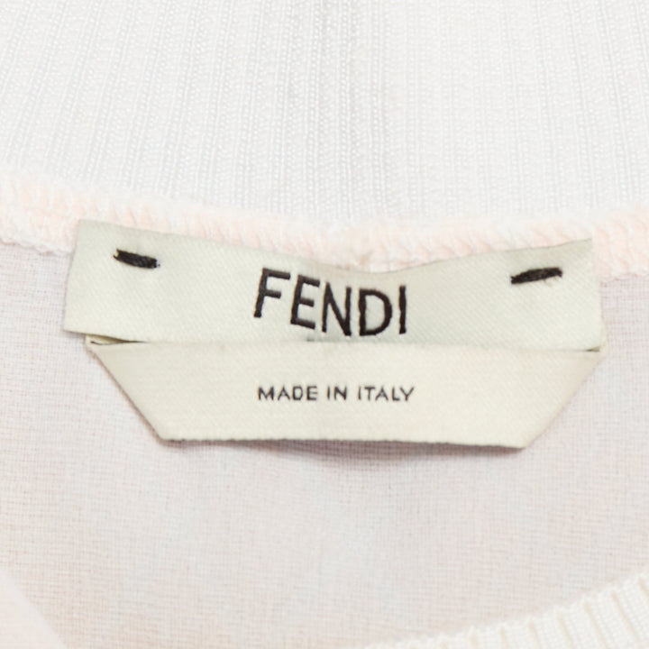 FENDI pink silky nude FF monogram crew collar diamond checked short sleeve top