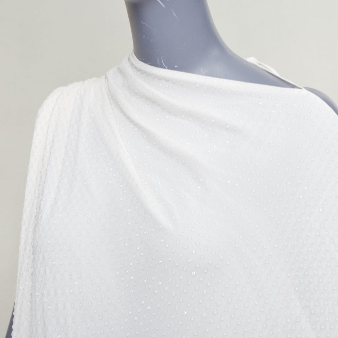 FERRAGAMO Maximilian Davis 2023 Bridal white crystal draped asymmetric gown IT4