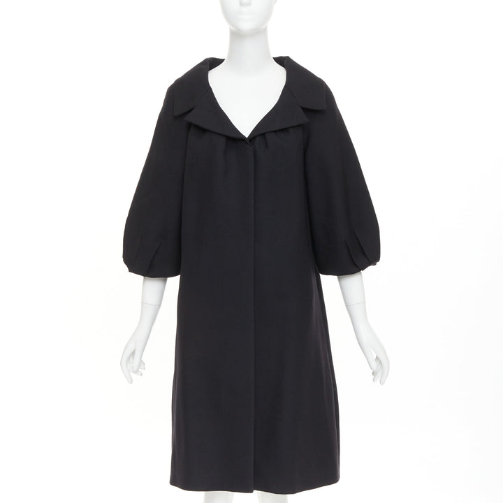 GIAMBATTISTA VALLI black wool puff sleeve flared swing collar long coat IT38 XXS