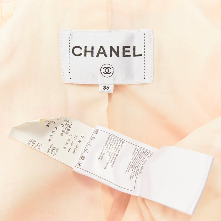 CHANEL 2023 Runway pastel pink painted check pearl button crop tweed jacket FR36