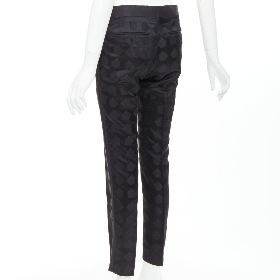 GUCCI black silk blend tiger head jacquard mid waist cropped dress pants IT44 XS