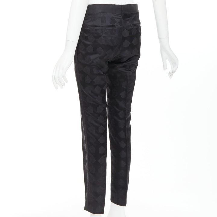 GUCCI black silk blend tiger head jacquard mid waist cropped dress pants IT44 XS