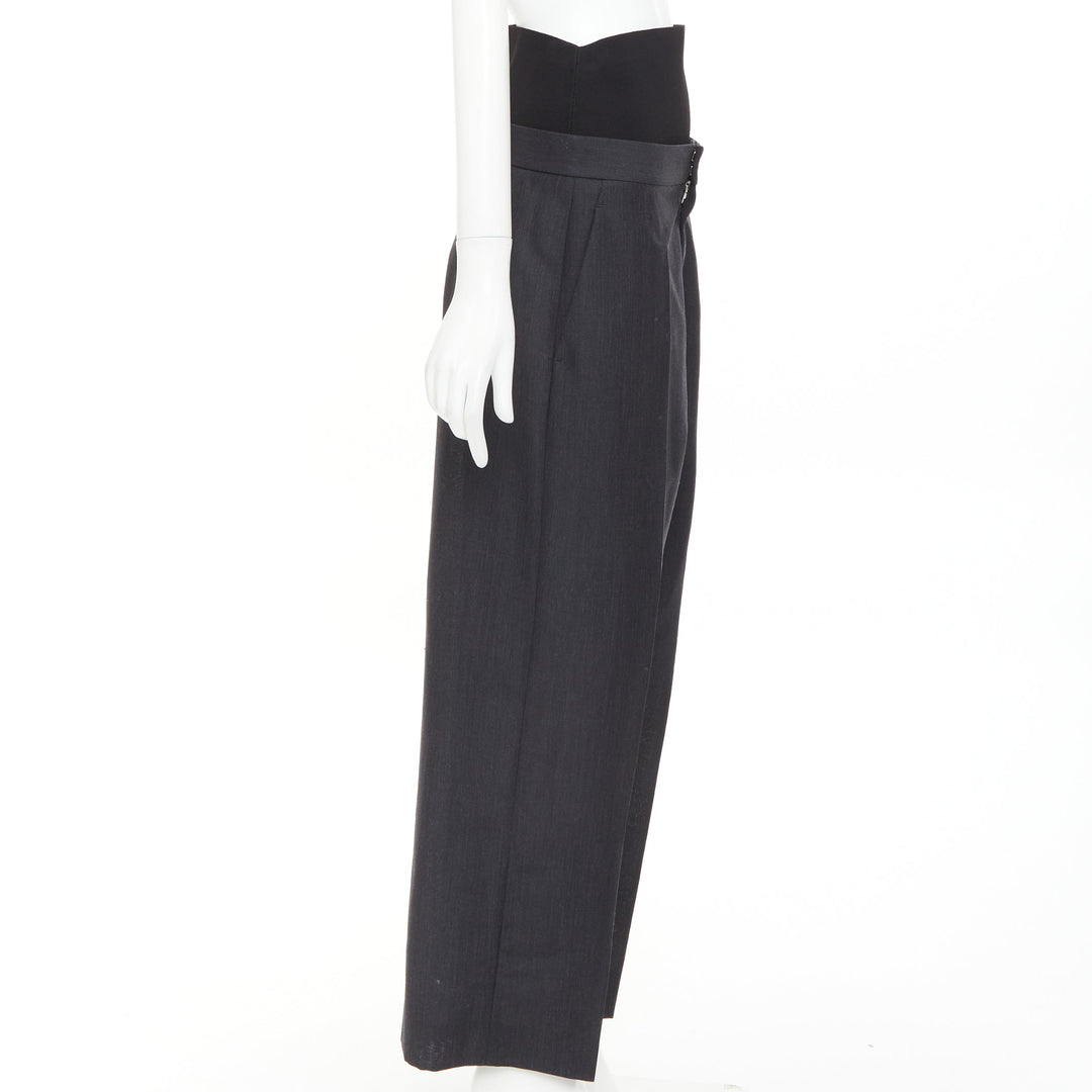 ALAIA 2024 black grey mohair wool wide waistband cropped pants FR38 M